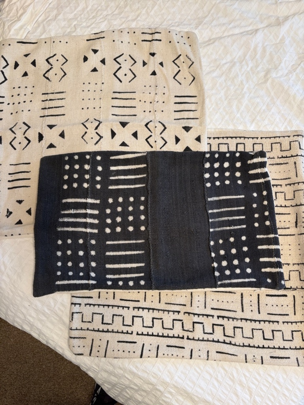 Handwoven mudcloth Black and Cream Geometric Throw Pillow Covers - qty 3!
